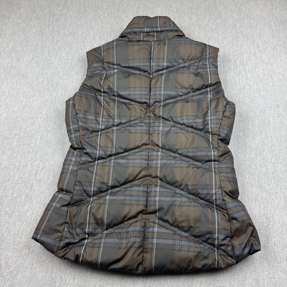 Patagonia Vest Womens Small Gray Brown Plaid Puffer Full Zip Goose Down Gorpcore